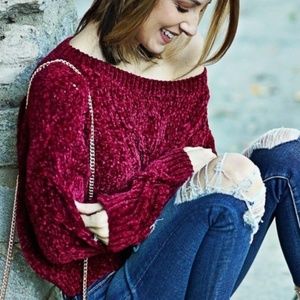 CASUAL DOLLZ So Soft Chenille Sweater - Burgundy